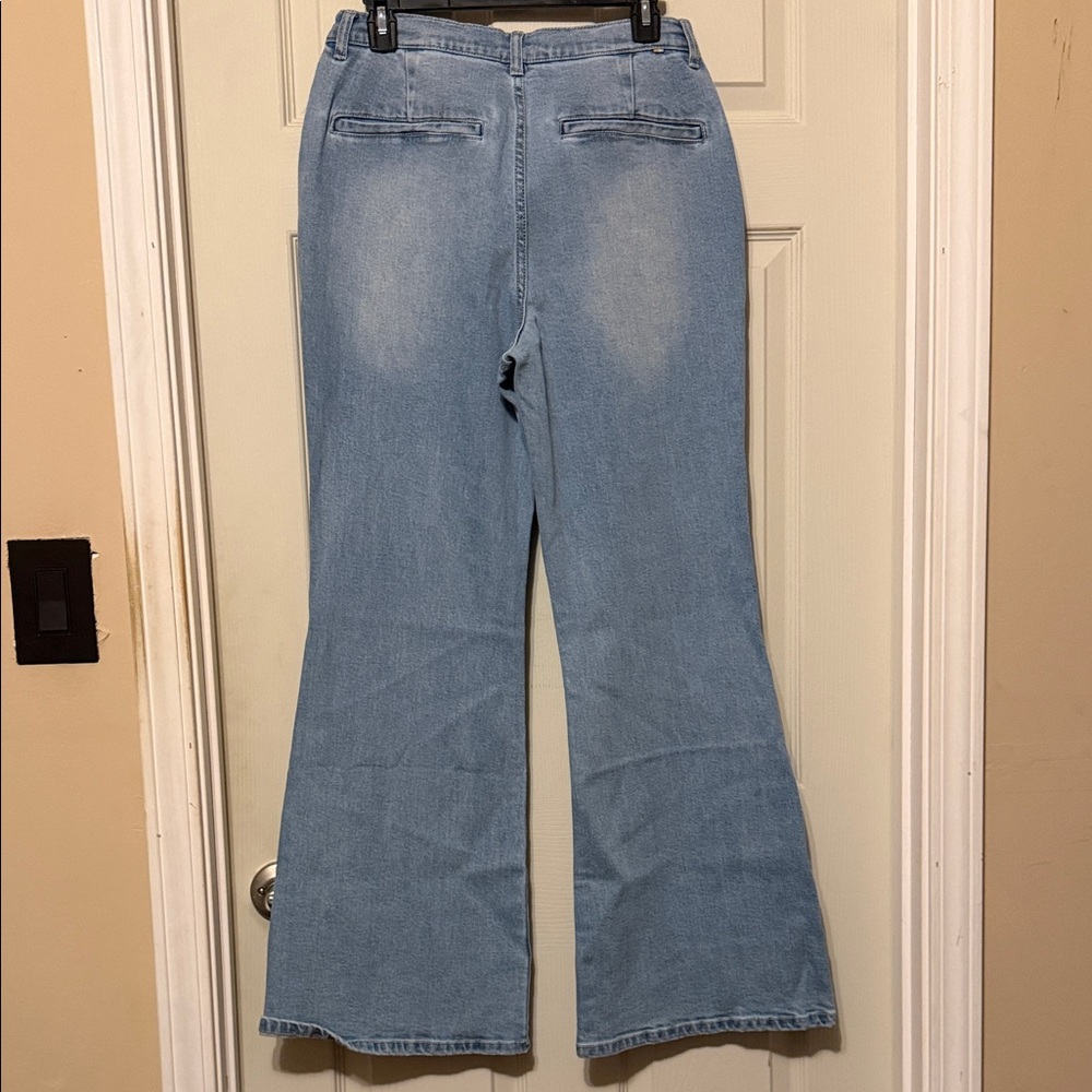 Light Wash Flare Trouser Jeans - High Rise Wide Leg